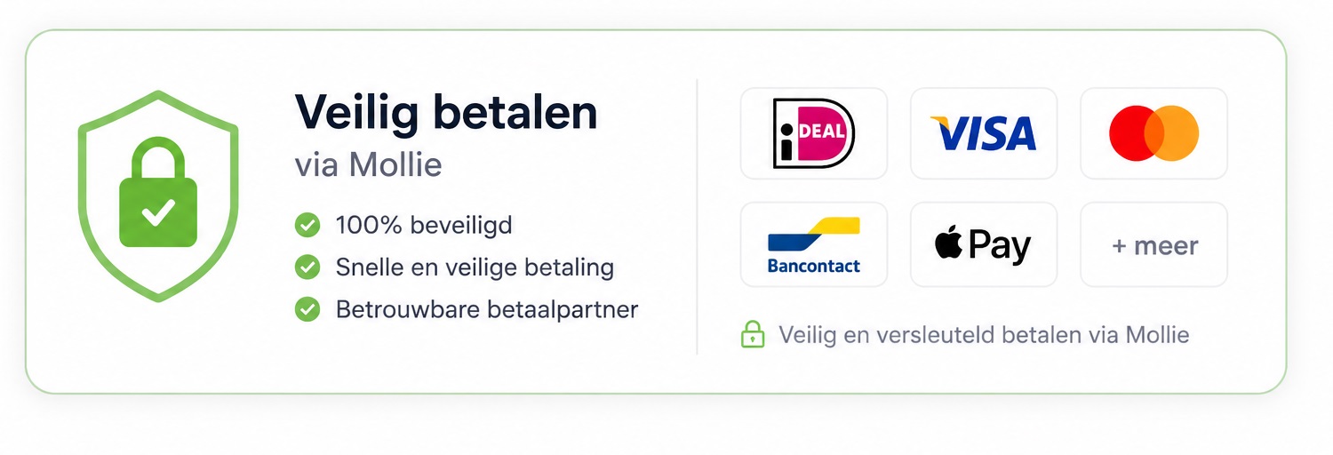 Veilig betalen via Mollie — iDEAL, Visa, Mastercard, Bancontact en meer